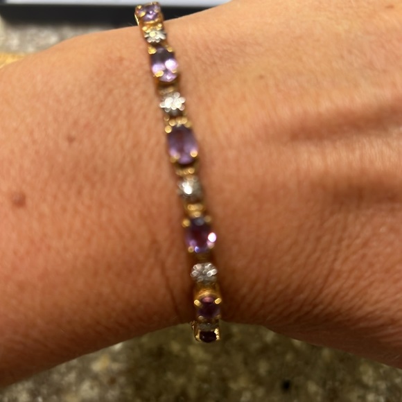 Vintage Gold Plated Sterling Silver Tennis Bracelet with Amethyst Stones - Picture 4 of 4